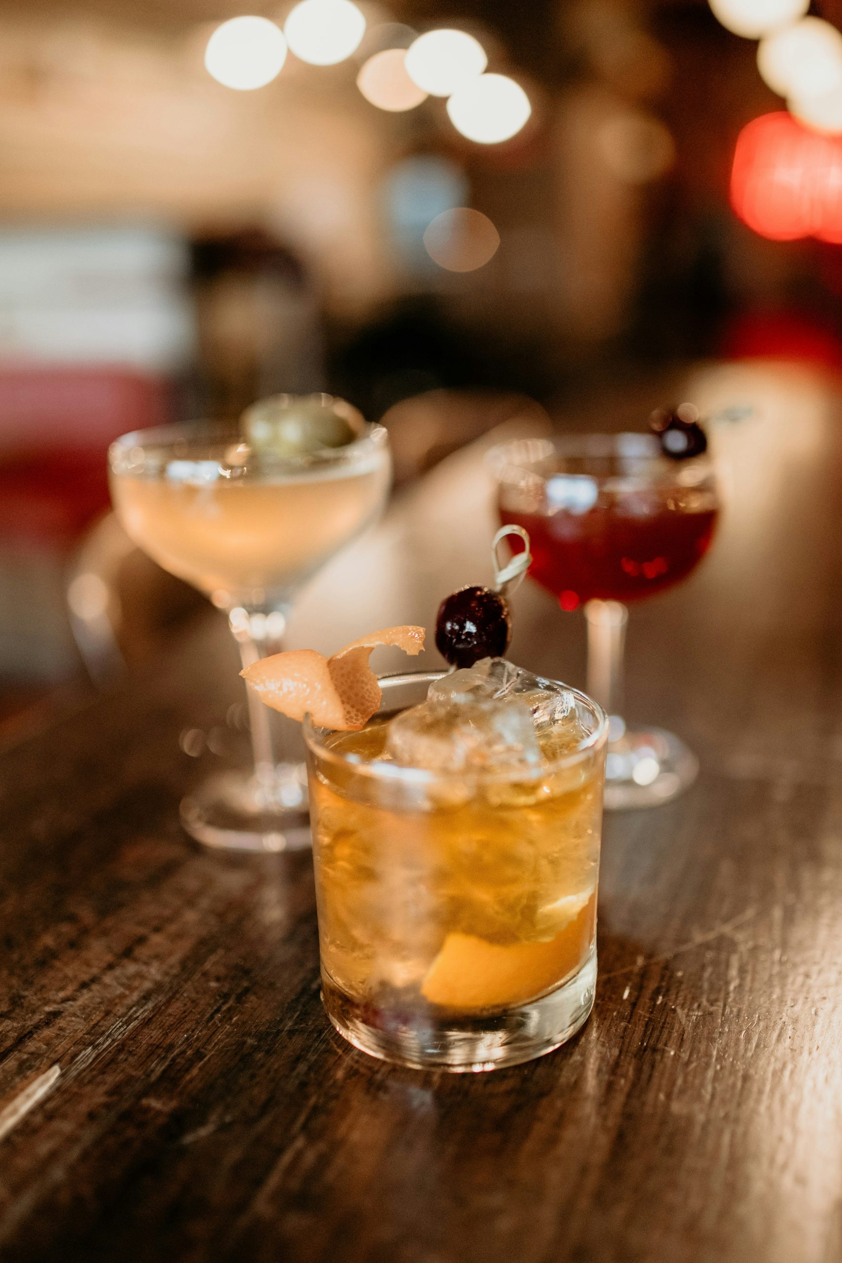 Craft cocktails on a bar